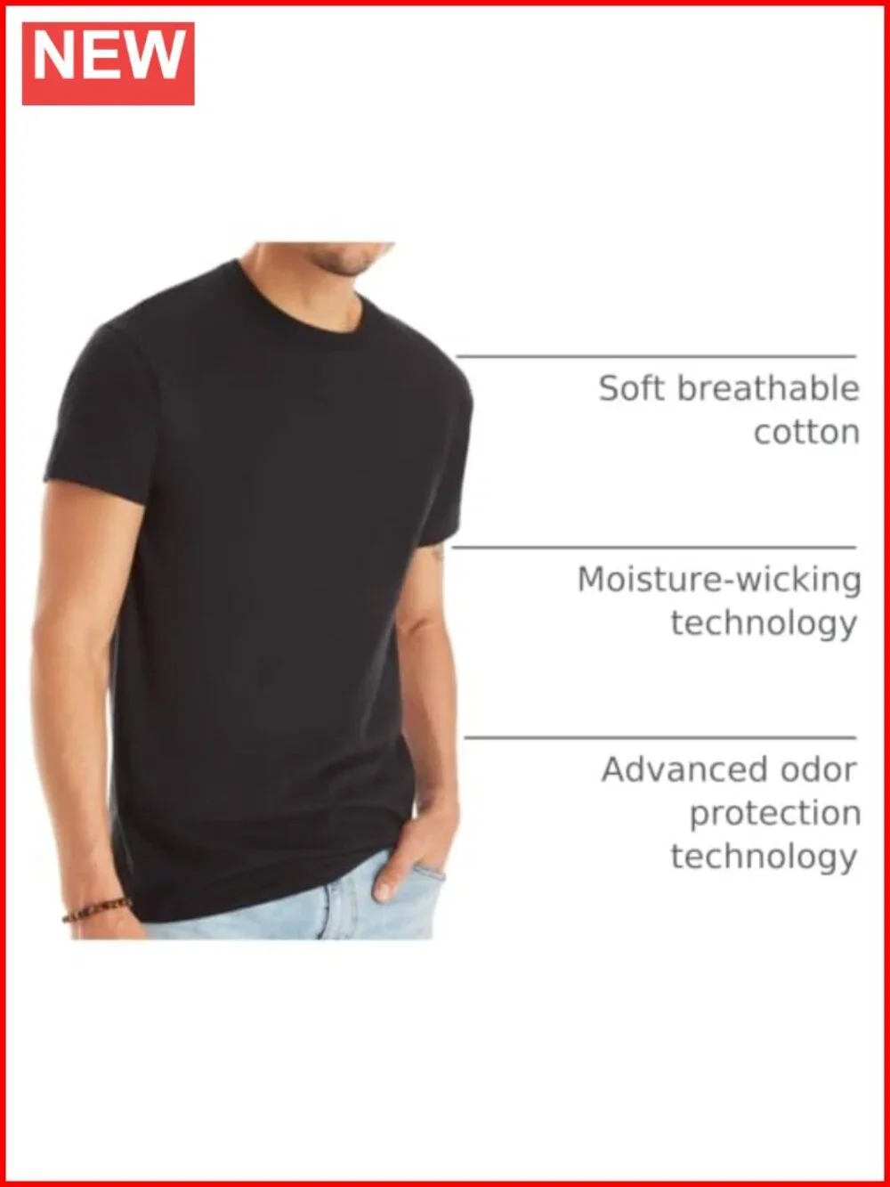 Men's Stay-Tucked Cotton Crewneck Undershirts 6-Pack Moisture-Wicking